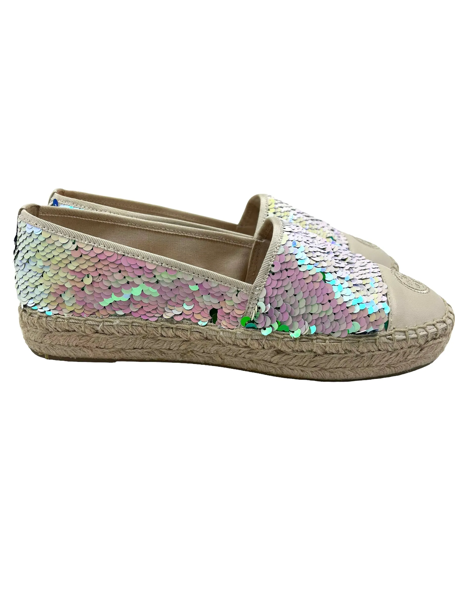 Tory Burch Size 8 Opal/Sea Green Mermaid Sequin Espadrilles