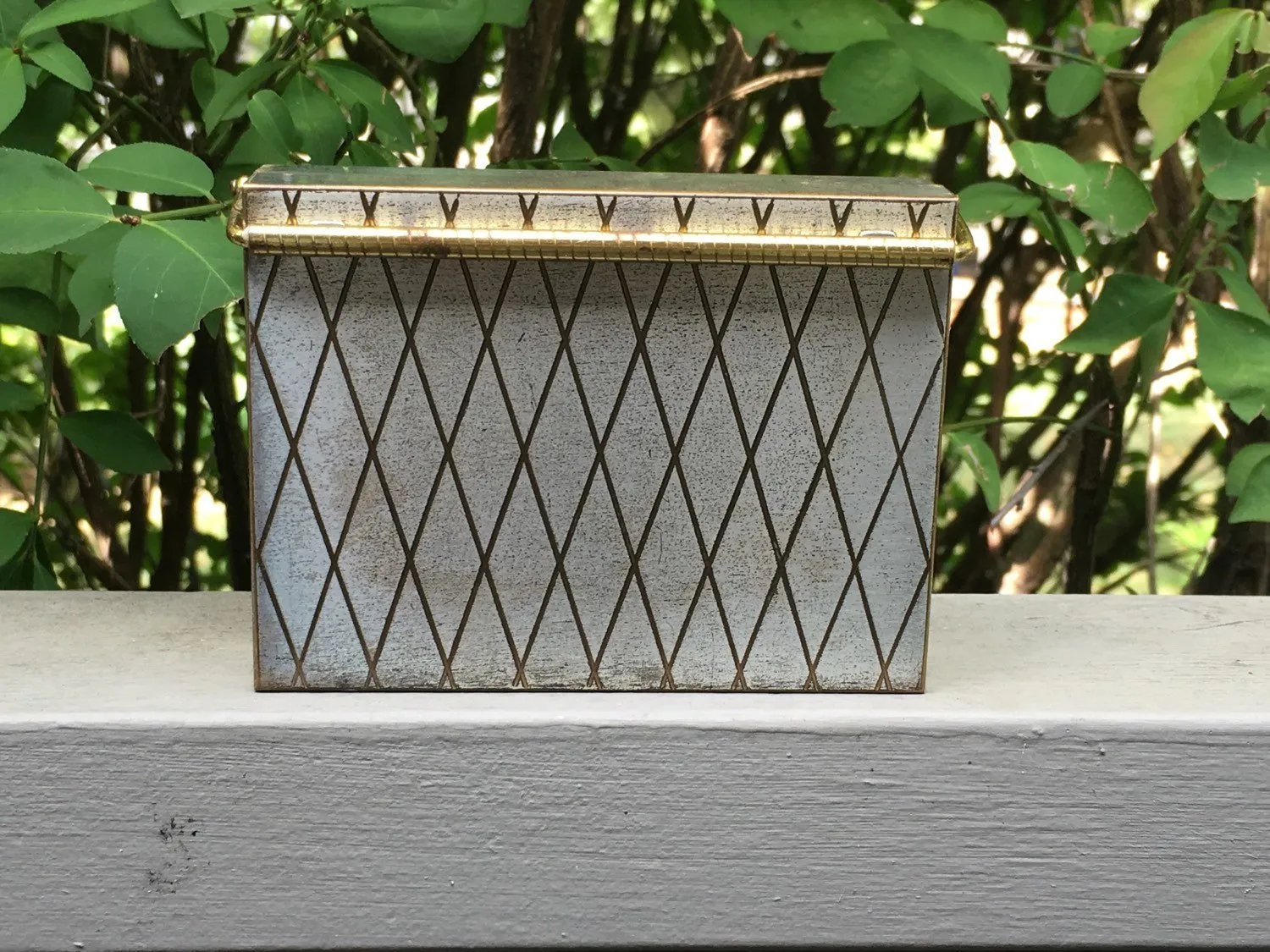 Vintage Compact Purse / Clutch by Volupte with Gold and Silver Tone Diamond Pattern. Built in Compact, Lipstick, Mirror and Storage. 1950s