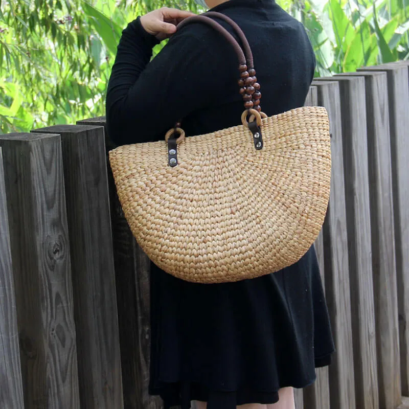 Women Holiday Casual Shoulder Bag Rattan Handbag for Summer